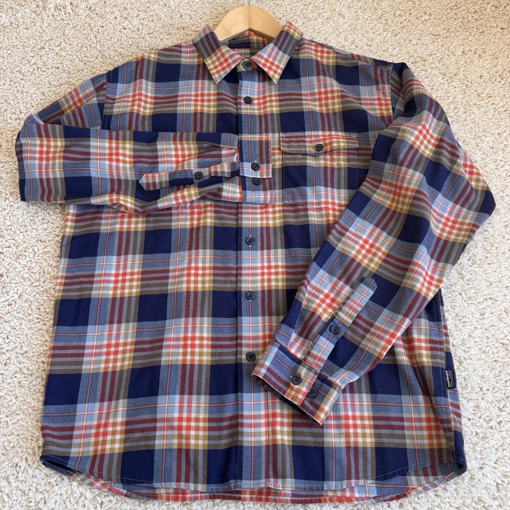 Patagonia Button Down Shirt Mens M Blue Plaid Excellent Organic Cotton Flannel